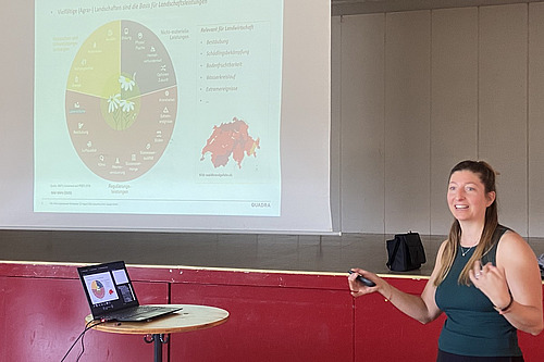 Une femme fait un exposé à l'aide d'une présentation PowerPoint.