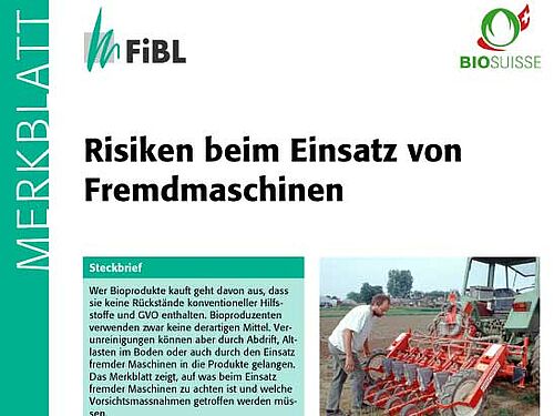 Titelseite des Merkblattes "Risiken beim Einsatz von Fremdmaschinen"