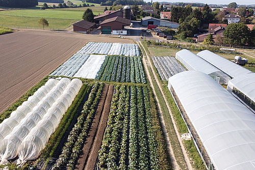 Photo aérienne d'une ferme.