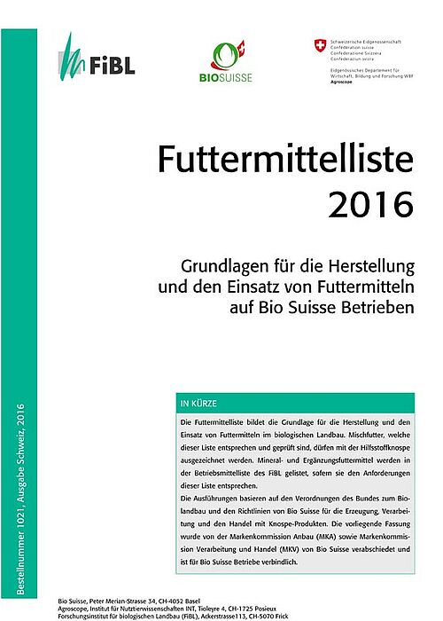 [Translate to Französisch:] Titelseite der Futtermittelliste 2016