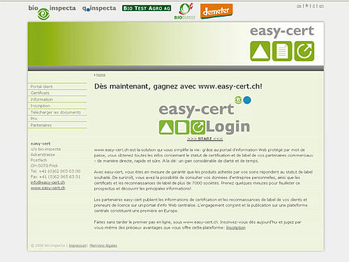 Page d'accueil du site www.easy-cert.ch