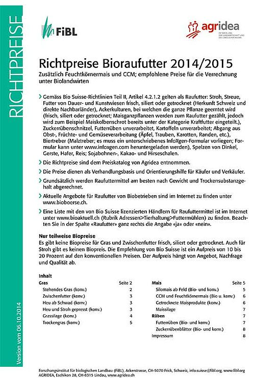 [Translate to Französisch:] Selbstfahrmaishäcksler an der Arbeit
Titelseite Bioraufutterpreise 2014/2015