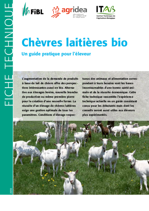 Page de garde de la fiche technique "Chèvres laitières bio" 