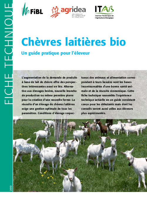 Page de garde de la fiche technique "Chèvres laitières bio" 