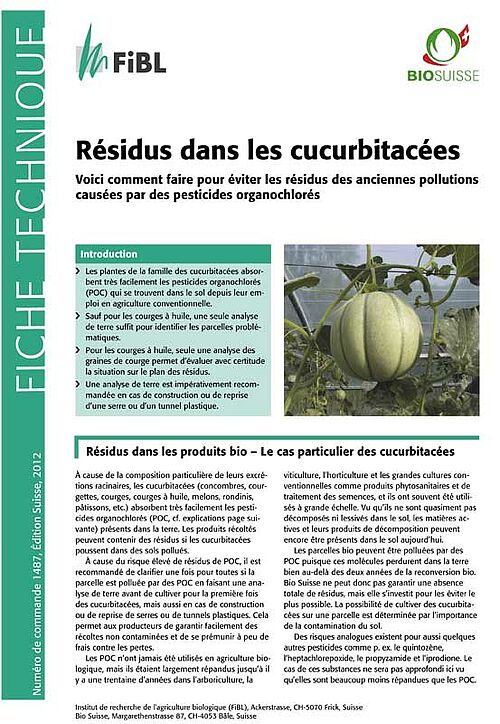 Page d'entête de la fiche technique «Résidus dans les cucurbitacées»