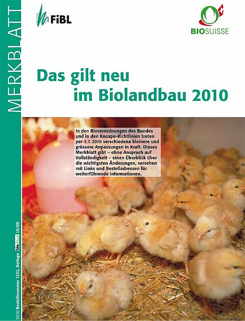 [Translate to Französisch:] Titelseite "Das gilt neu im Biolanbau 2010"