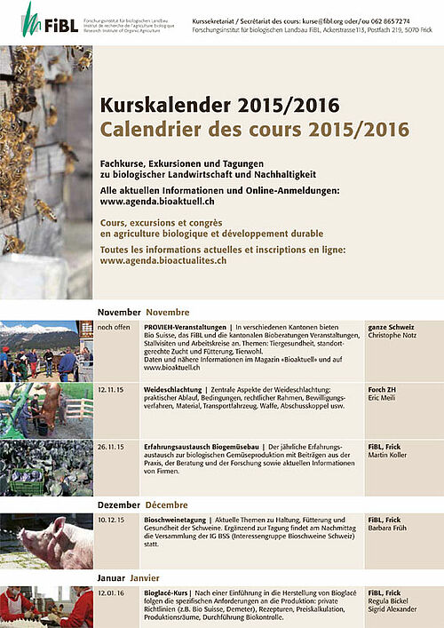 [Translate to Französisch:] Titelseite des FiBL-Kurskalenders 2015/2016