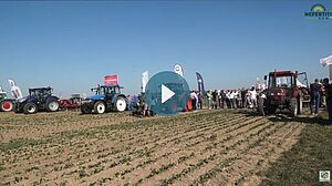 Des tracteurs sur un champs avec des spectateurs