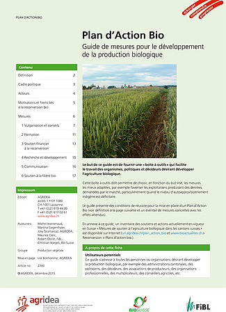 Première page du Guide plan d'action bio