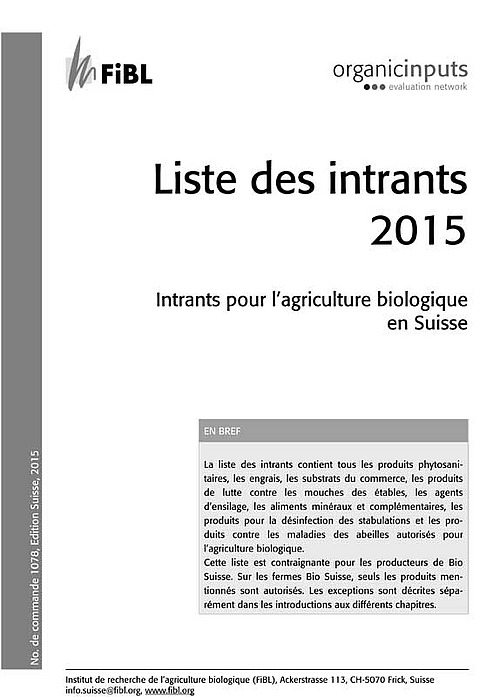 Première page de la Liste des intrants 2015