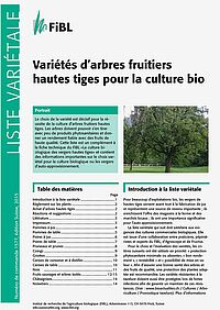 Page de couverture de la liste variétale «Variétés d'arbres fruitiers hautes tiges pour la culture bio»