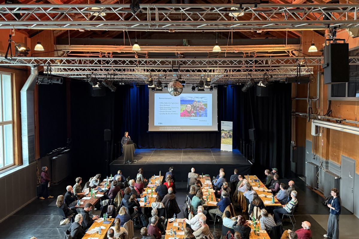 Vue sur le podium et les auditeurs et auditrices.